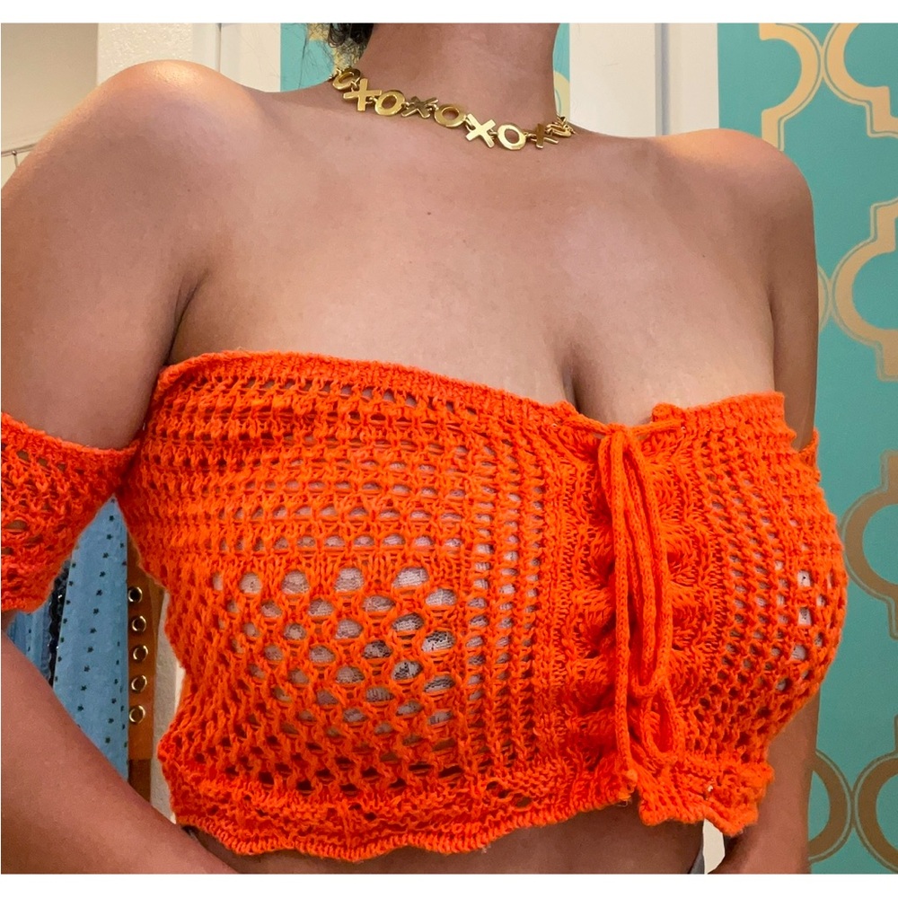 Y2K paper tag Windsor crochet top Size S